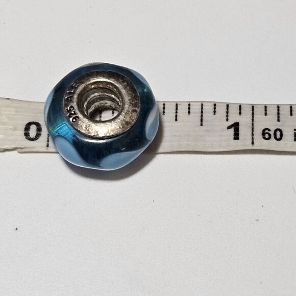 **Sale** Pandora Sterling Silver Murano Glass Blue White Hearts Bead Charm - Picture 9 of 12